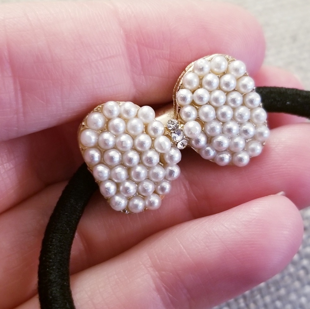 Hair Band Metal Bow Pearly Rhinestones Ponytail - Picture 2 of 6